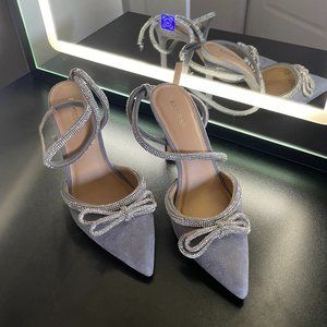 EXPRESS Rhinestone Embellished Bow Pumps in Mountain Gray 8